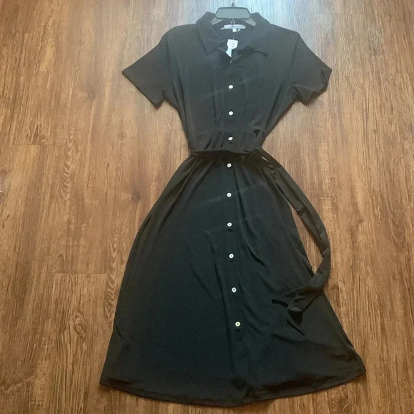 Preston & York Shirt Dress Tie Waist Black Sz Large NWT - Picture 2 of 10